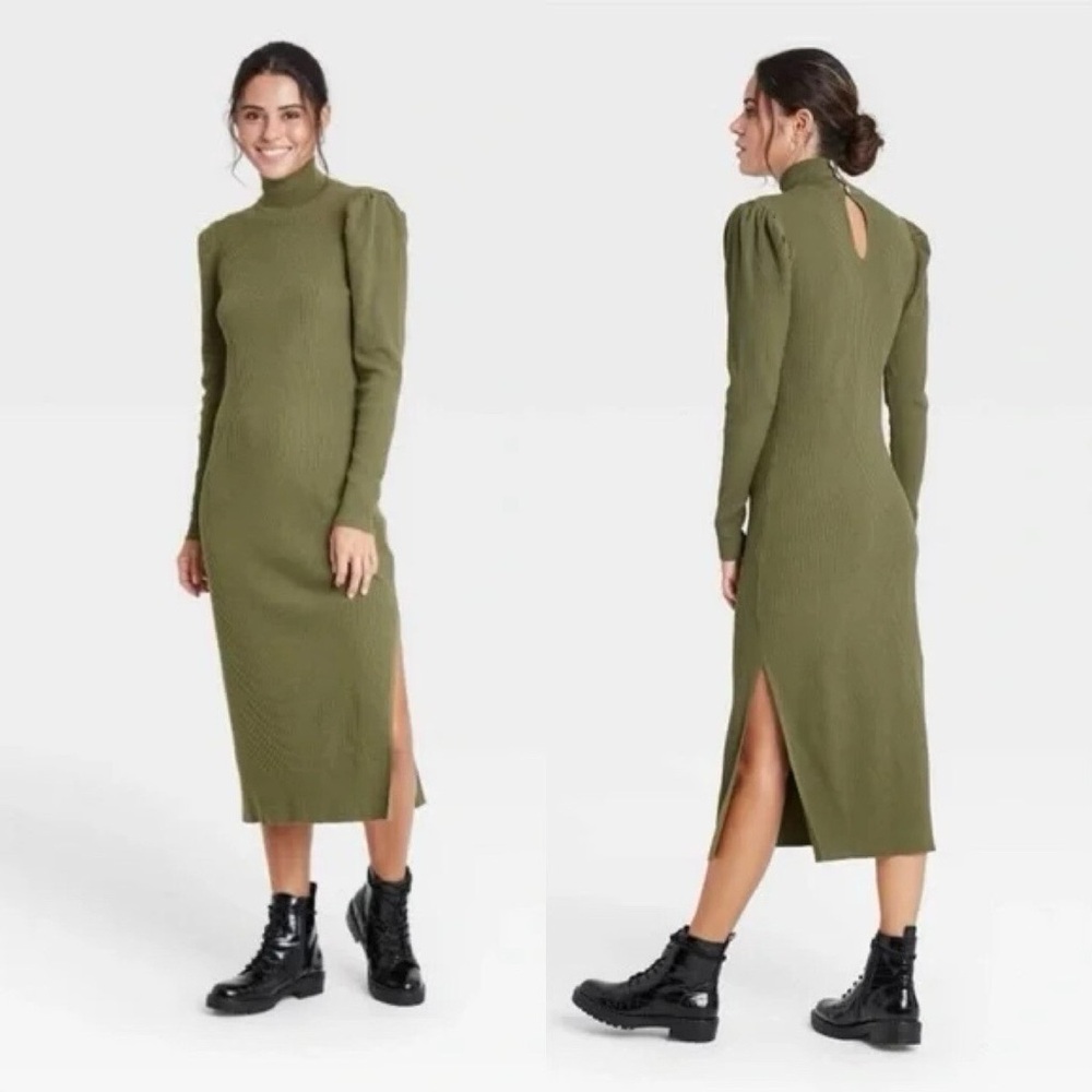Who What Wear Olive Long Sleeve Dress